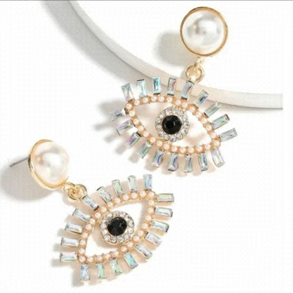 Evil Eye Pearlescent Rhinestone Earring